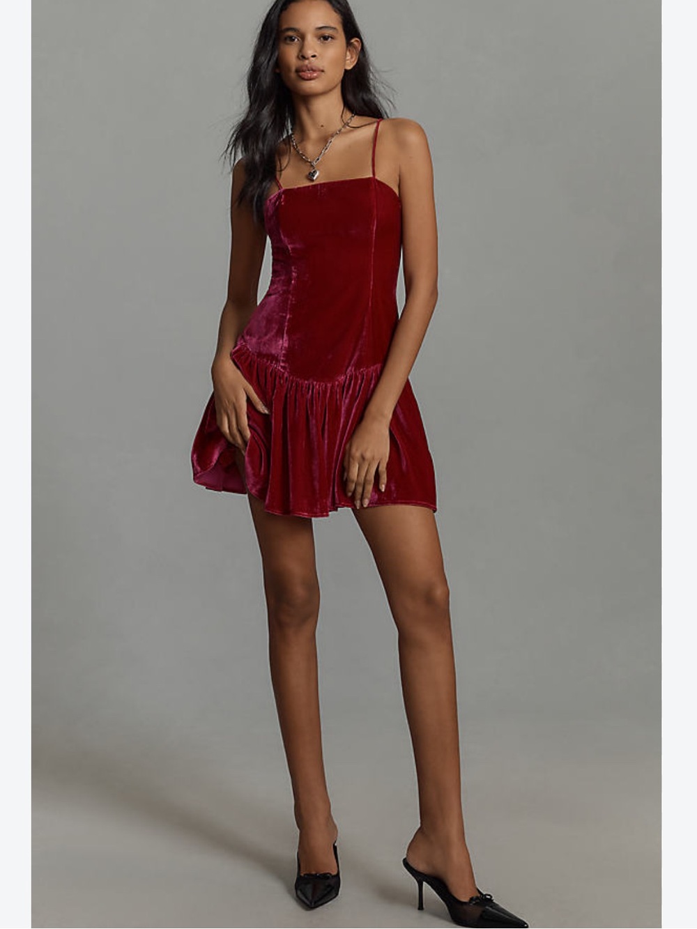 Anthropologie Maeve Pink Basque-Waist Velvet Mini Dress